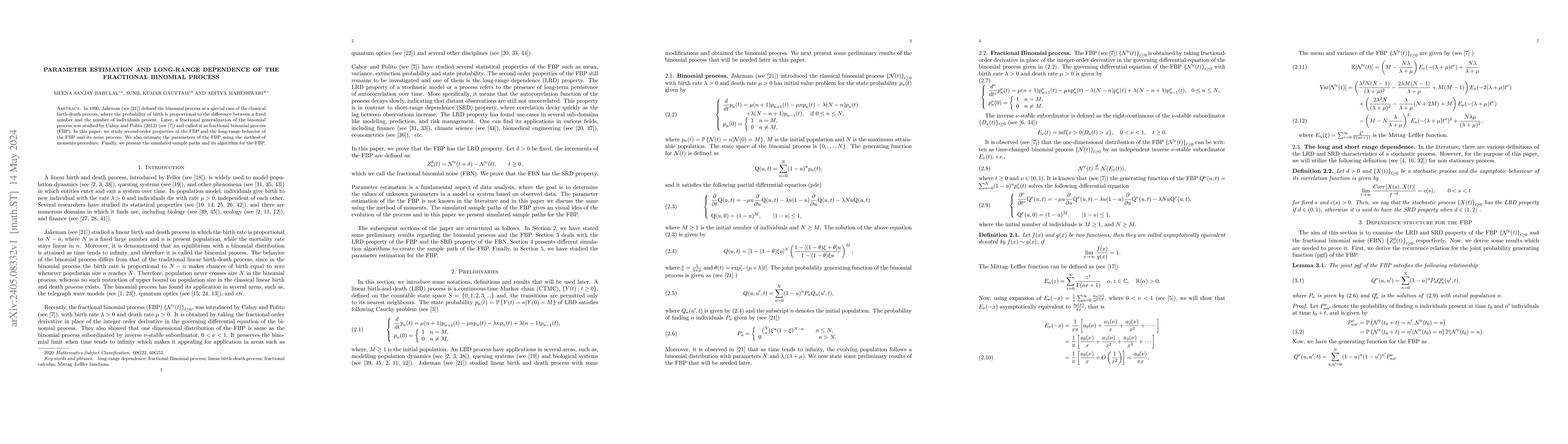 Thumbnail for Parameter estimation and long-range dependence of the fractional
  binomial process