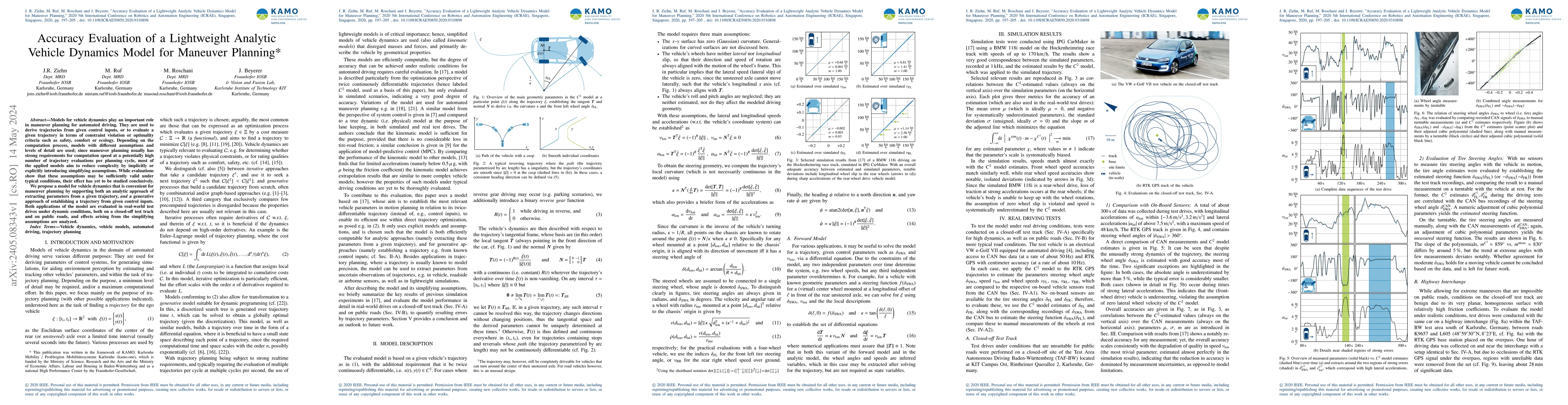 Thumbnail for Accuracy Evaluation of a Lightweight Analytic Vehicle Dynamics Model for
  Maneuver Planning