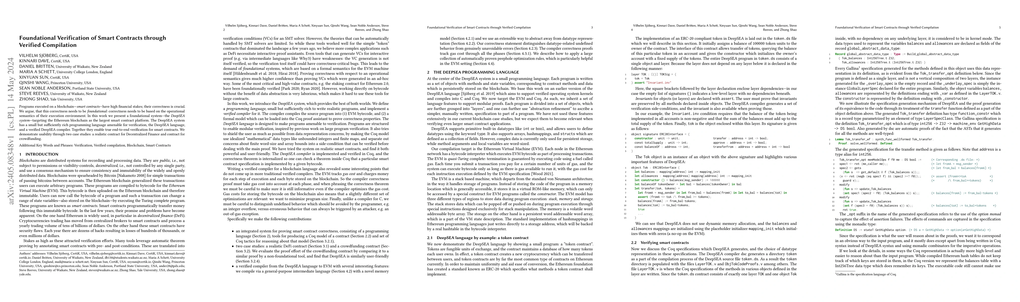Thumbnail for Foundational Verification of Smart Contracts through Verified
  Compilation