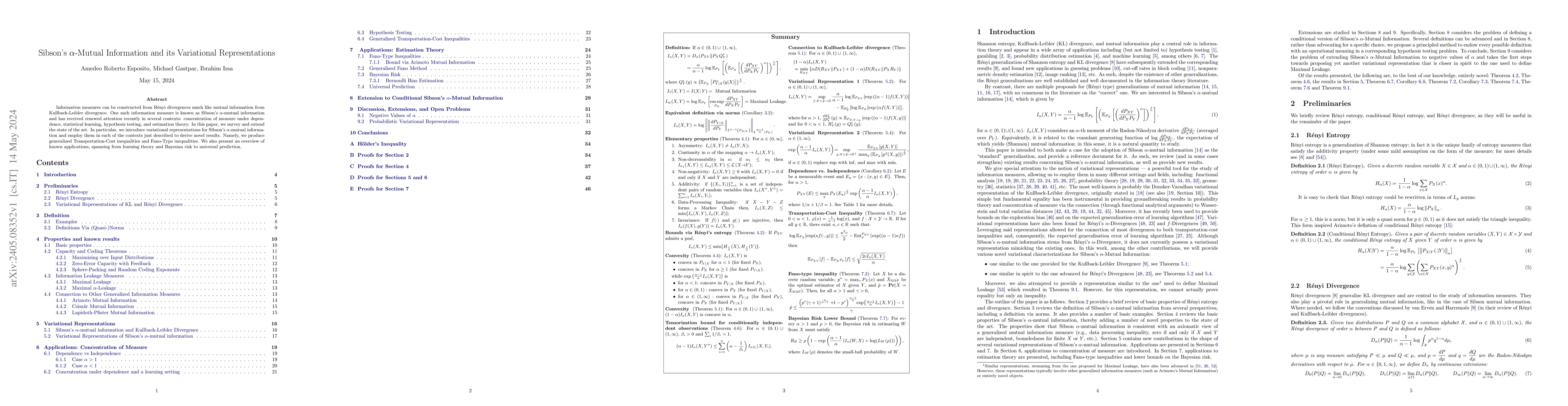 Thumbnail for Sibson's $\alpha$-Mutual Information and its Variational Representations