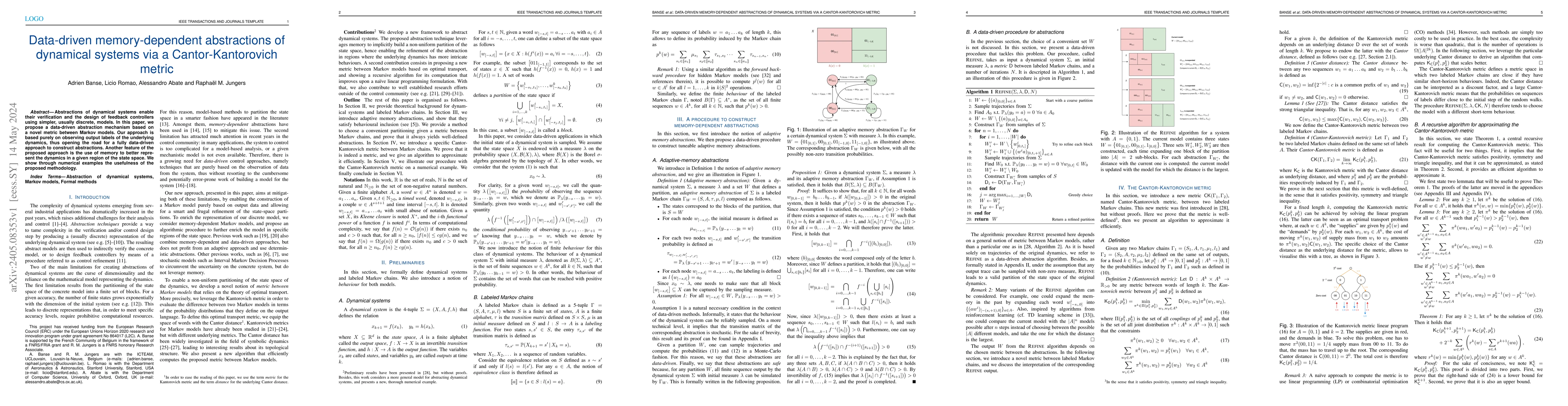 Thumbnail for Data-driven memory-dependent abstractions of dynamical systems via a
  Cantor-Kantorovich metric