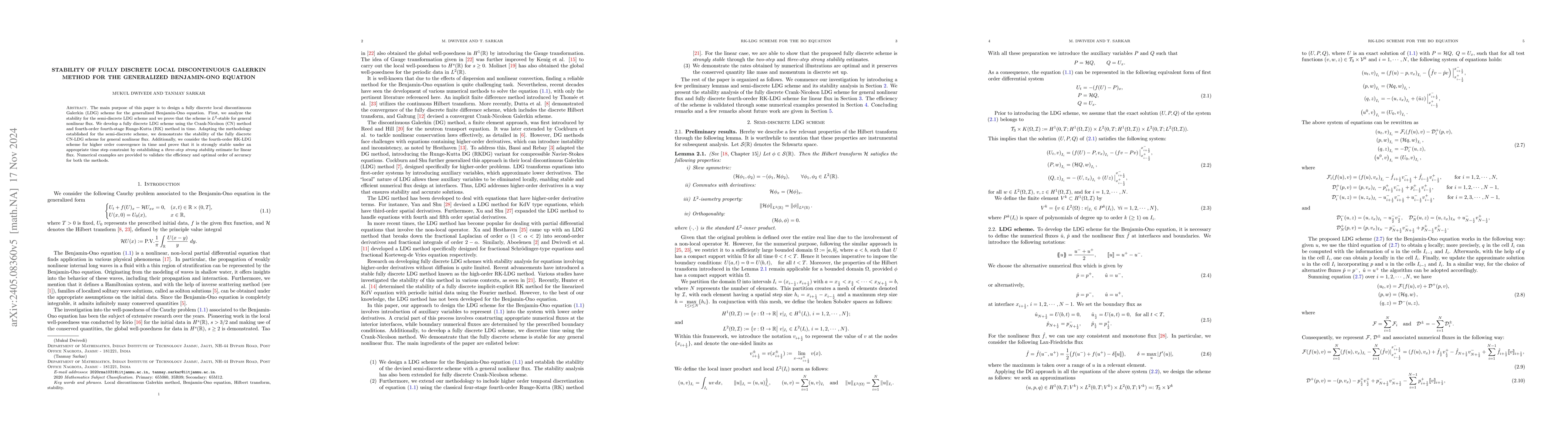 Thumbnail for A Local discontinuous Galerkin method for the Benajamin-Ono equation