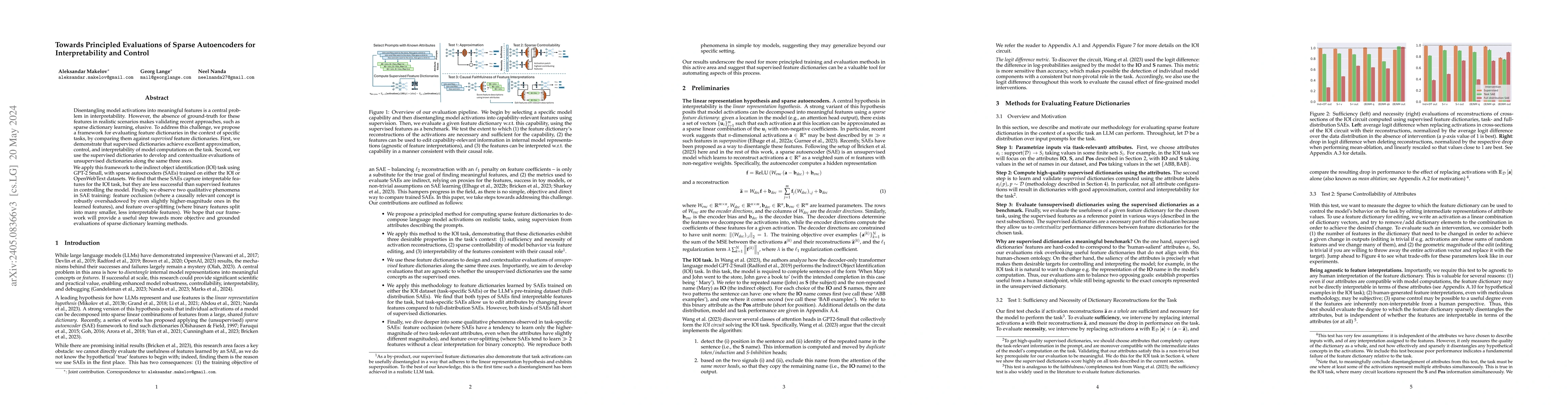 Thumbnail for Towards Principled Evaluations of Sparse Autoencoders for
  Interpretability and Control