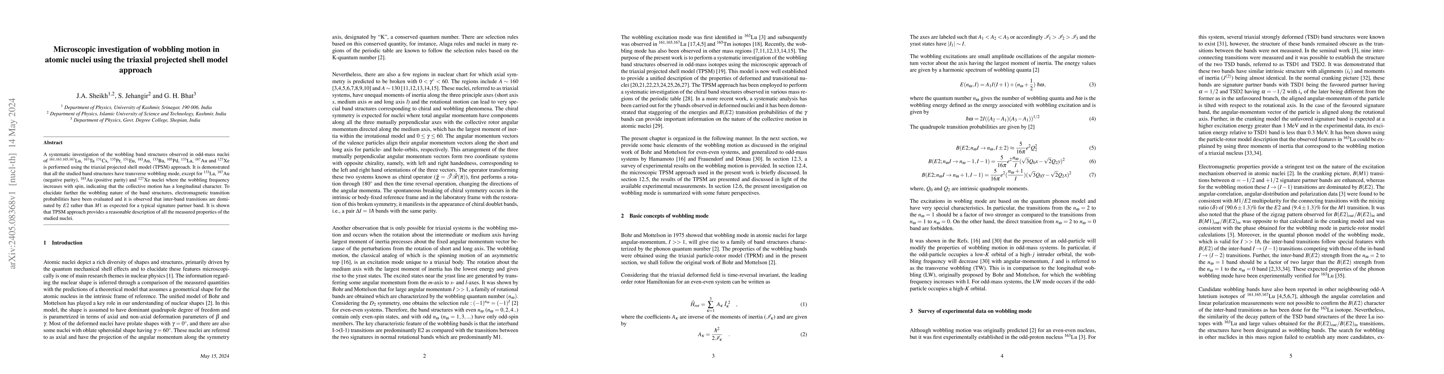 Thumbnail for Microscopic investigation of wobbling motion in atomic nuclei using the
  triaxial projected shell model approach