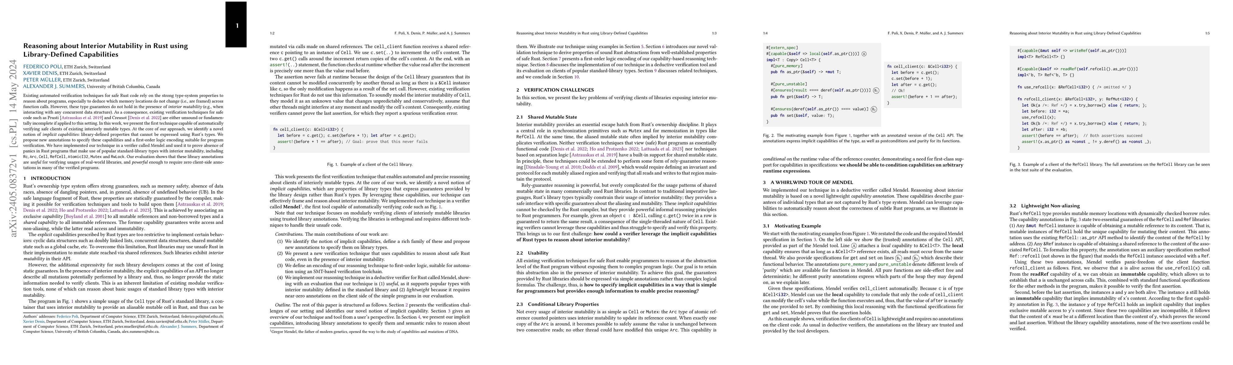 Thumbnail for Reasoning about Interior Mutability in Rust using Library-Defined
  Capabilities