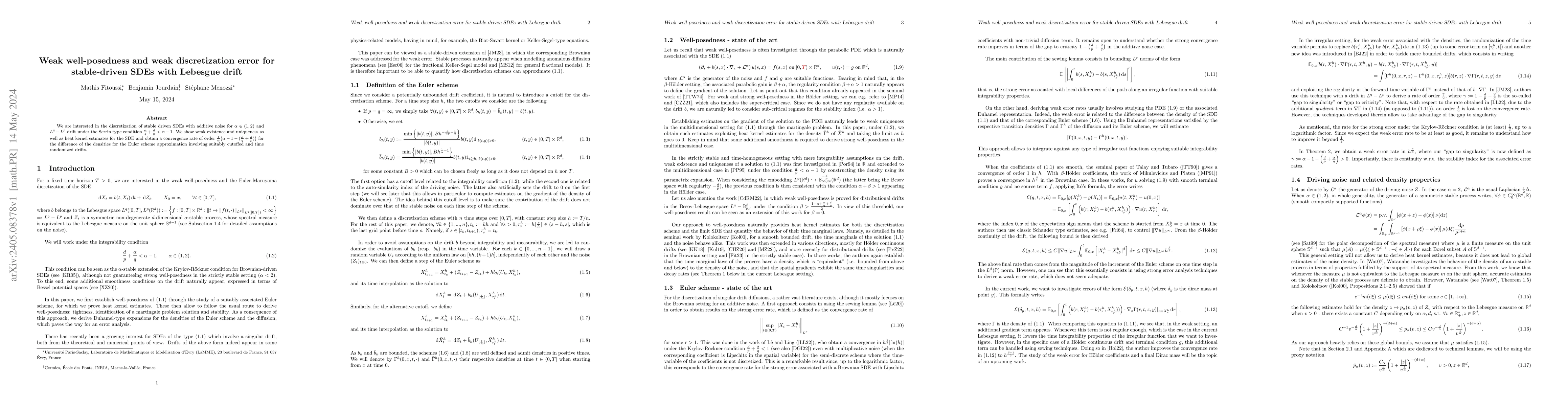 Thumbnail for Weak well-posedness and weak discretization error for stable-driven SDEs
  with Lebesgue drift