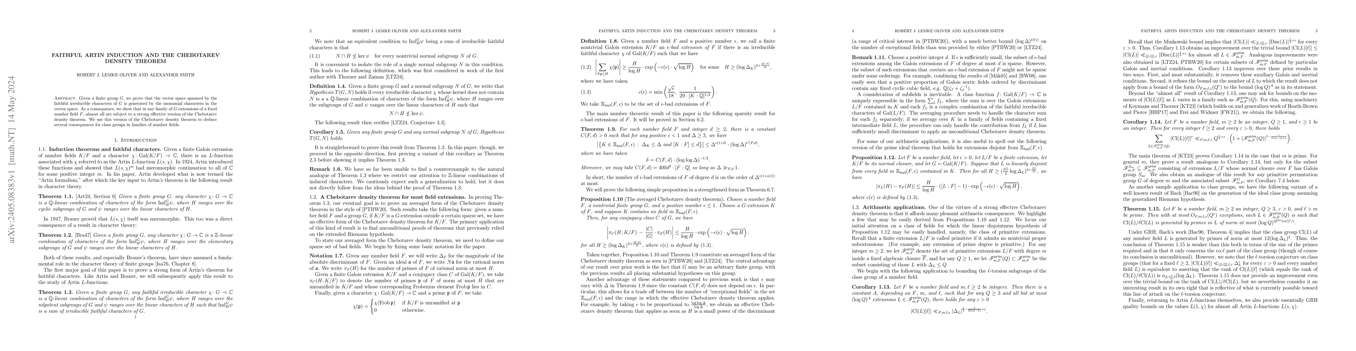 Thumbnail for Faithful Artin induction and the Chebotarev density theorem