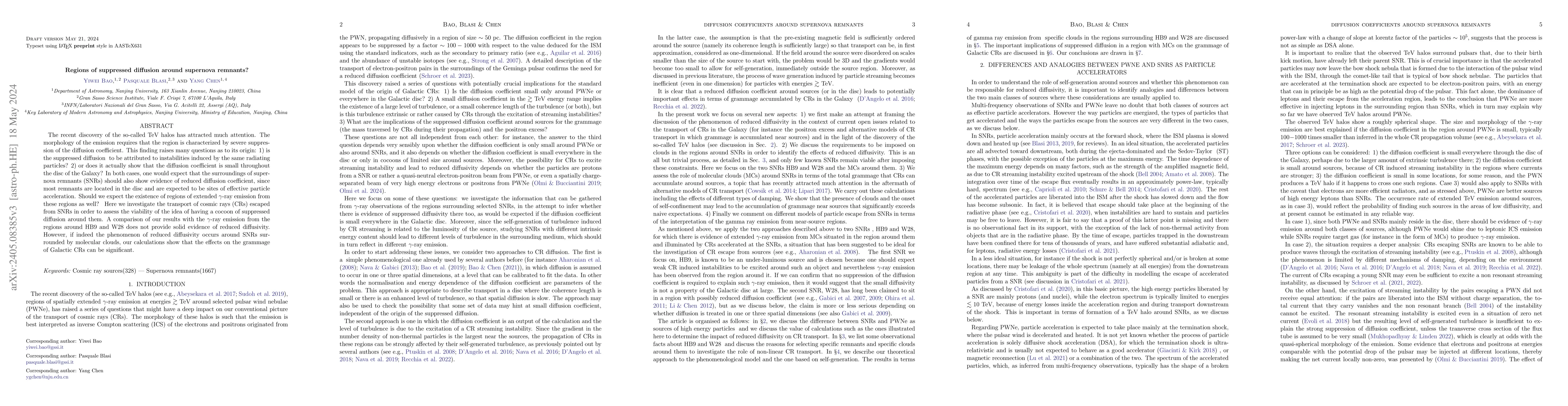 Thumbnail for Regions of suppressed diffusion around supernova remnants?