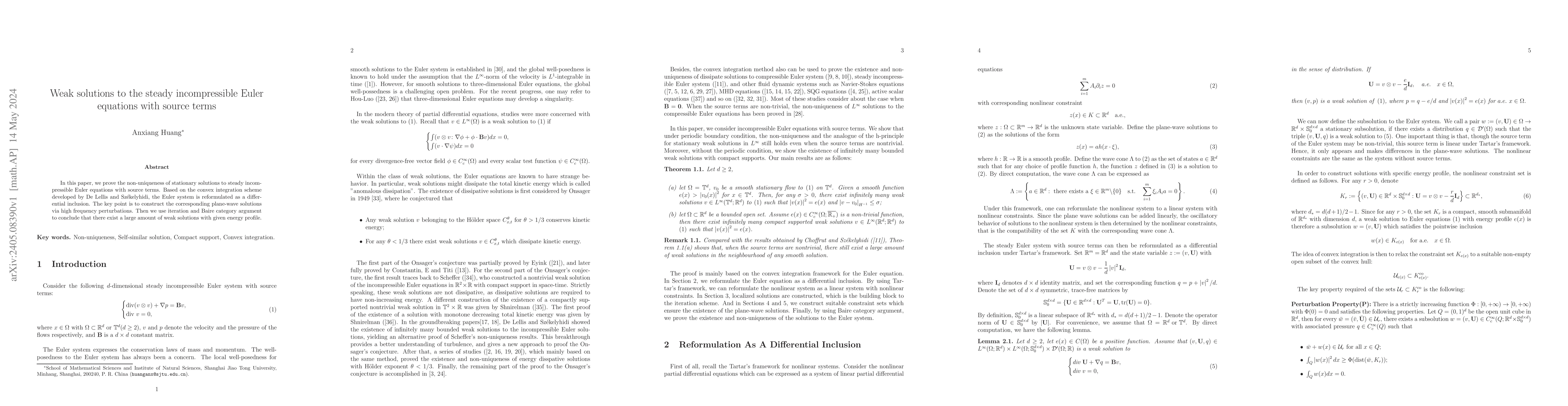 Thumbnail for Weak solutions to the steady incompressible Euler equations with source
  terms