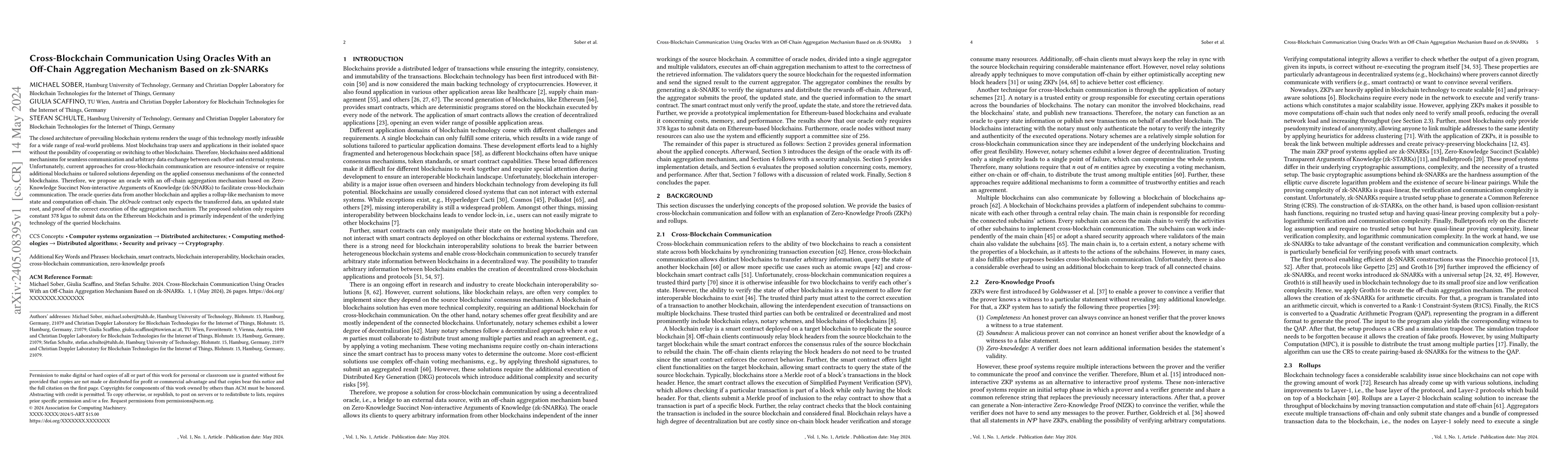 Thumbnail for Cross-Blockchain Communication Using Oracles With an Off-Chain
  Aggregation Mechanism Based on zk-SNARKs