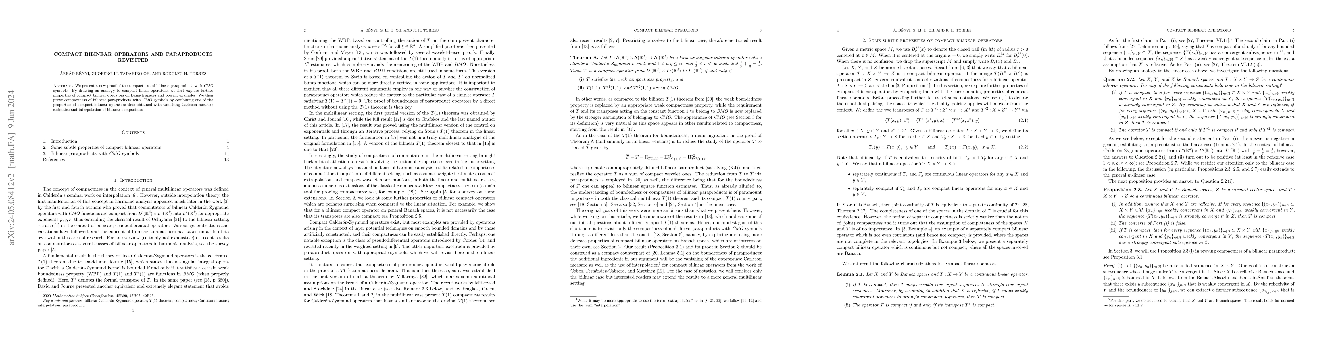 Thumbnail for Compact bilinear operators and paraproducts revisited