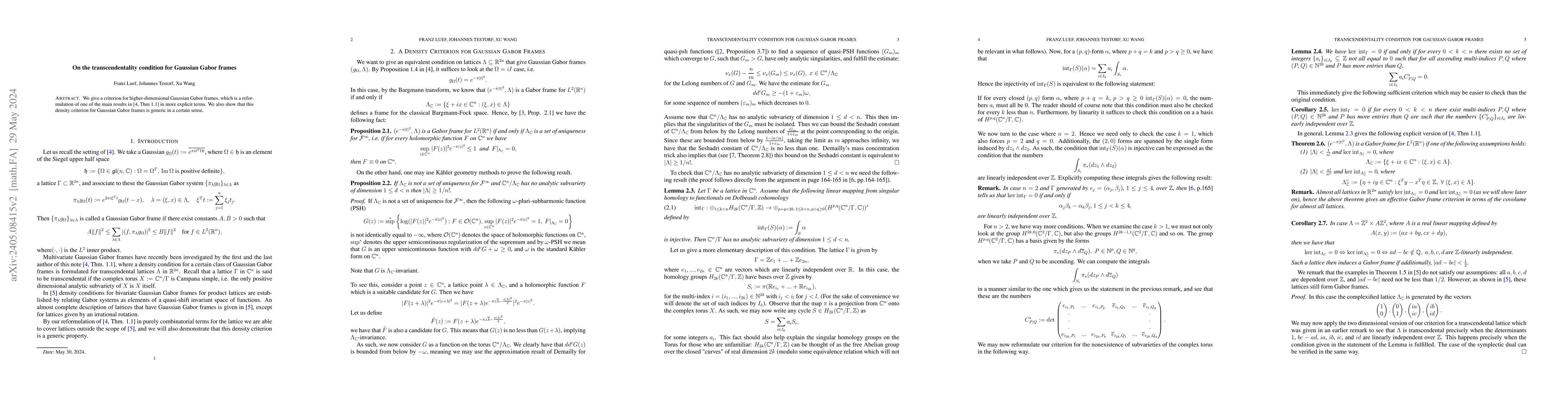 Thumbnail for On the transcendentality condition for Gaussian Gabor frames