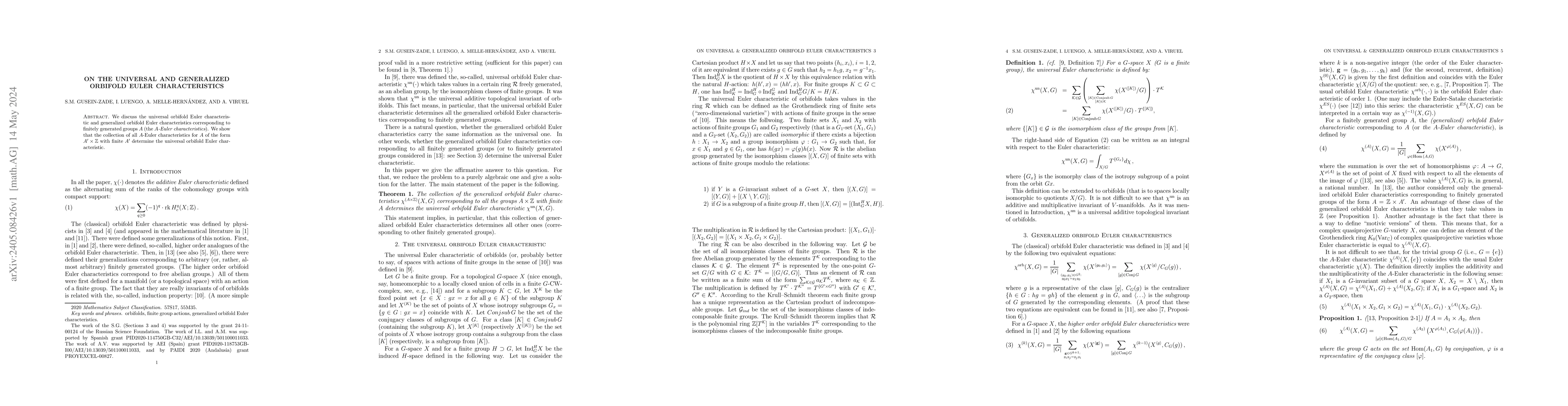 Thumbnail for On the universal and generalized orbifold Euler characteristics