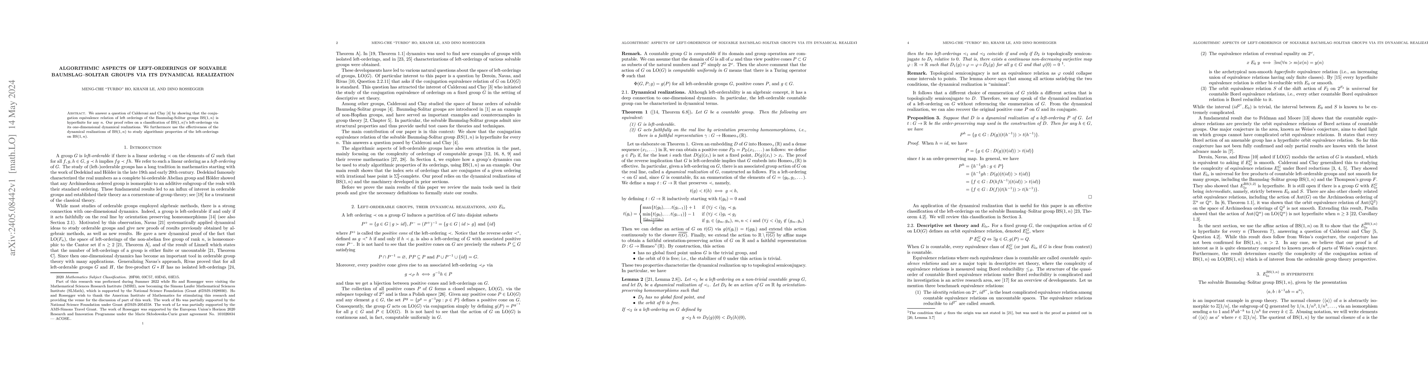 Thumbnail for Algorithmic aspects of left-orderings of solvable Baumslag--Solitar
  groups via its dynamical realization