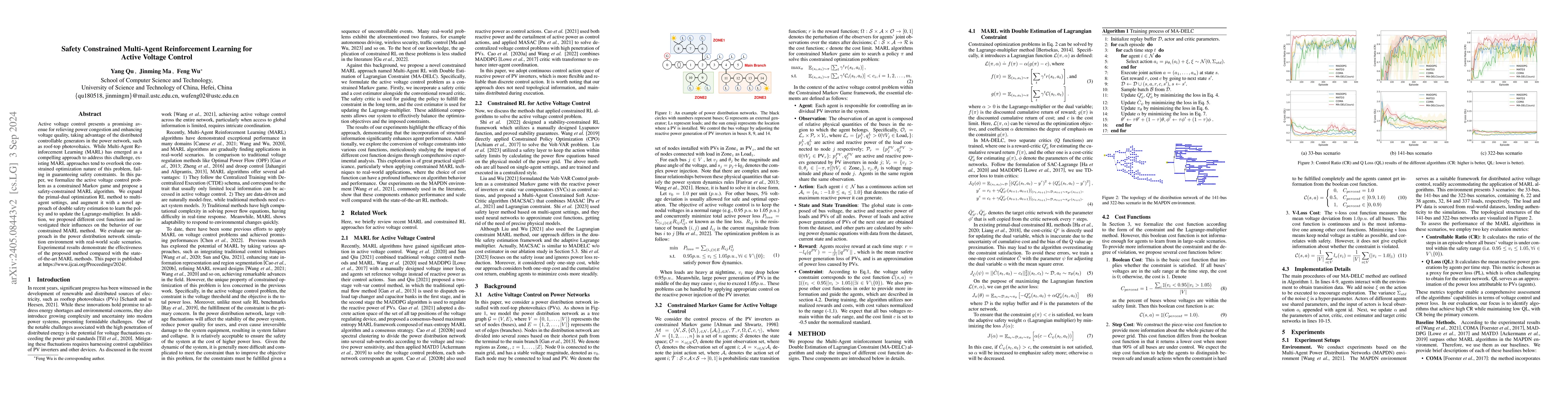 Thumbnail for Safety Constrained Multi-Agent Reinforcement Learning for Active Voltage
  Control