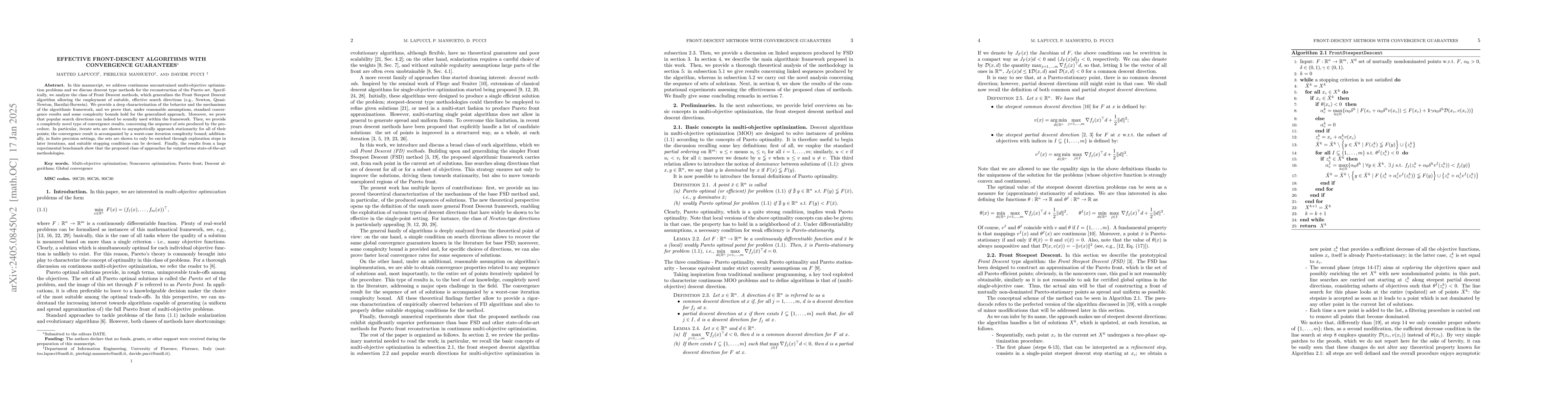 Thumbnail for Effective Front-Descent Algorithms with Convergence Guarantees