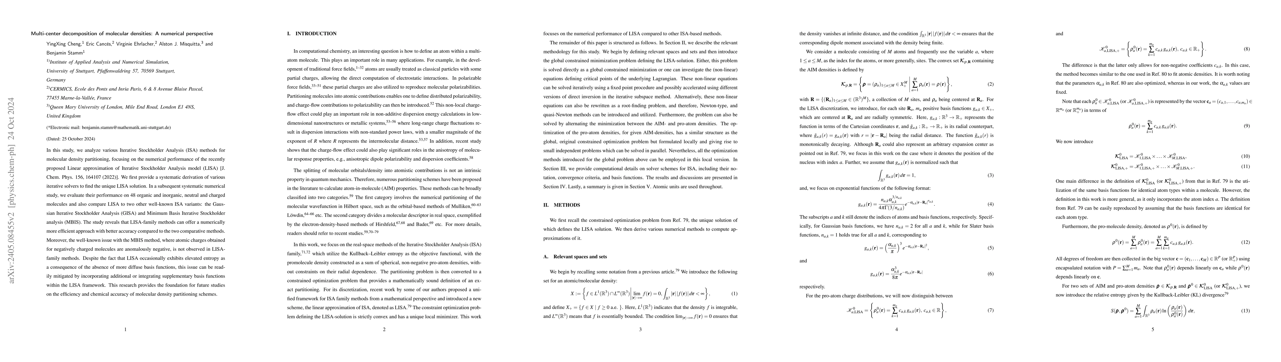 Thumbnail for Multi-center decomposition of molecular densities: A numerical
  perspective