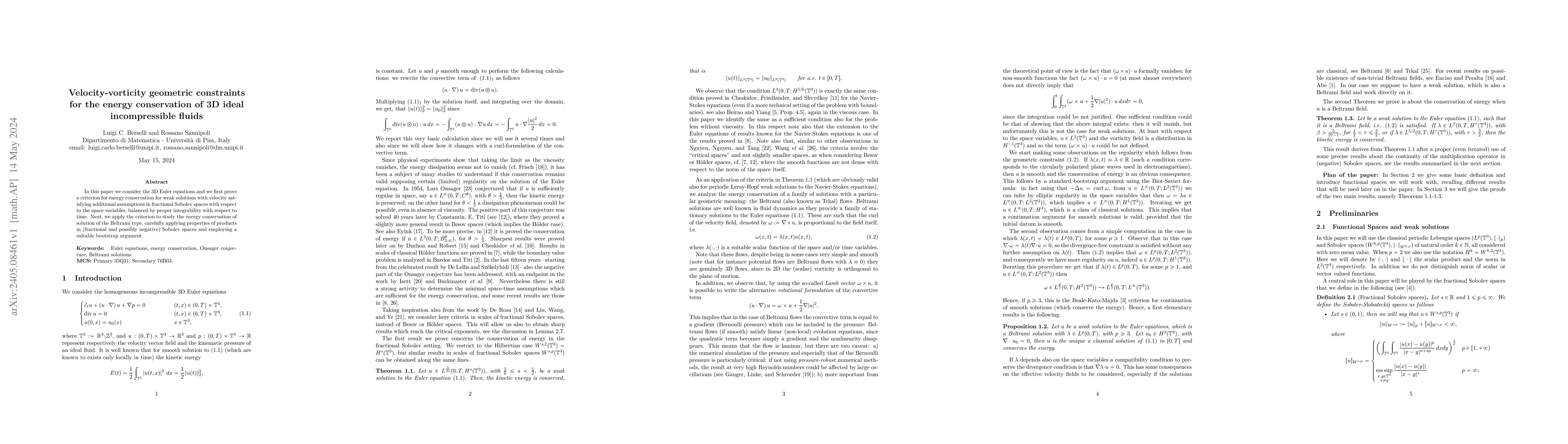 Thumbnail for Velocity-vorticity geometric constraints for the energy conservation of
  3D ideal incompressible fluids