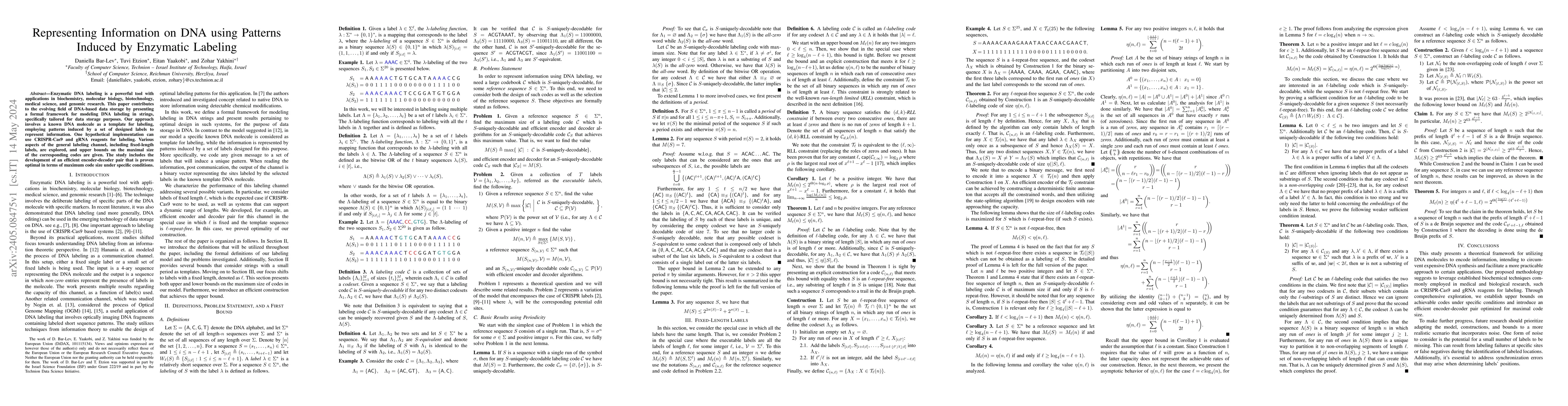 Thumbnail for Representing Information on DNA using Patterns Induced by Enzymatic
  Labeling