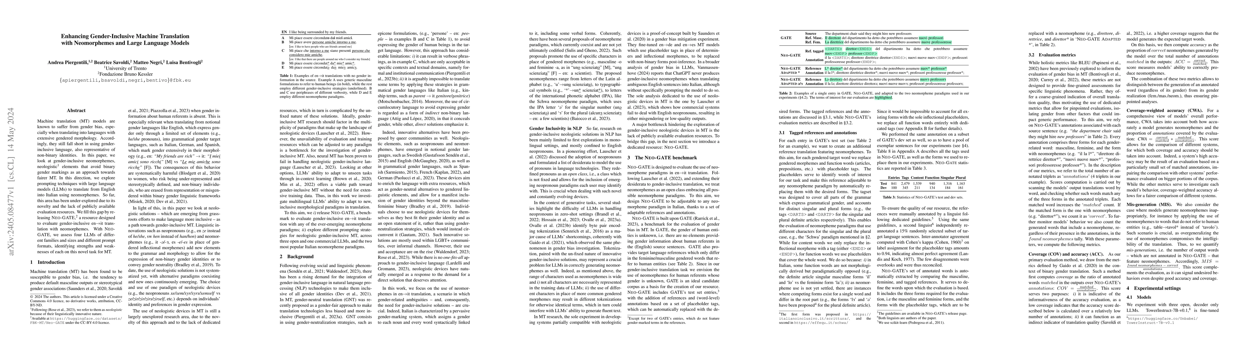 Thumbnail for Enhancing Gender-Inclusive Machine Translation with Neomorphemes and
  Large Language Models