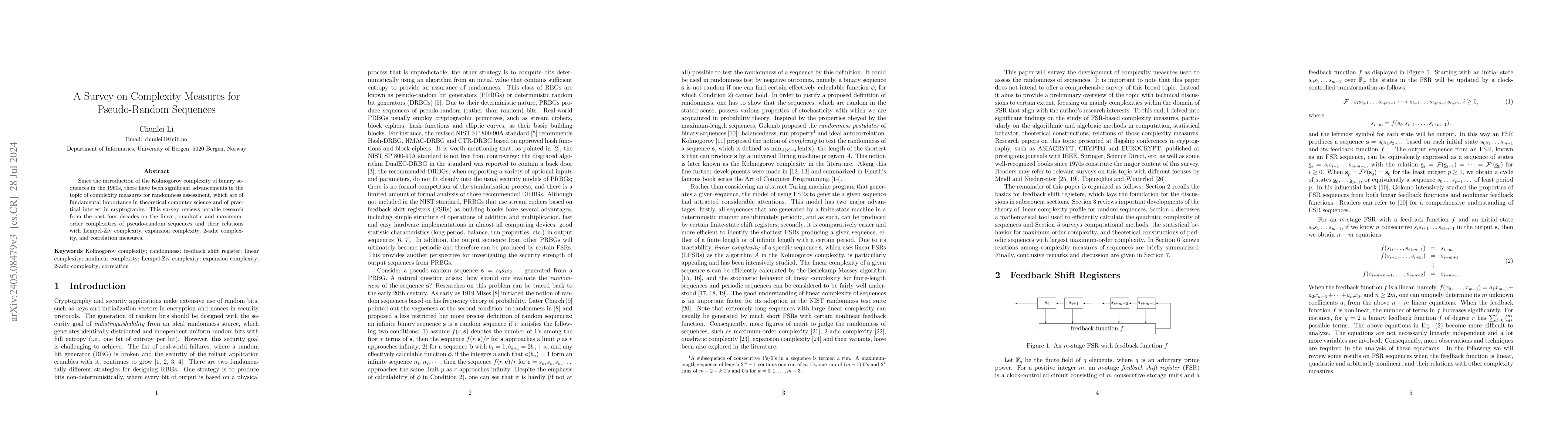 Thumbnail for A Survey on Complexity Measures of Pseudo-Random Sequences