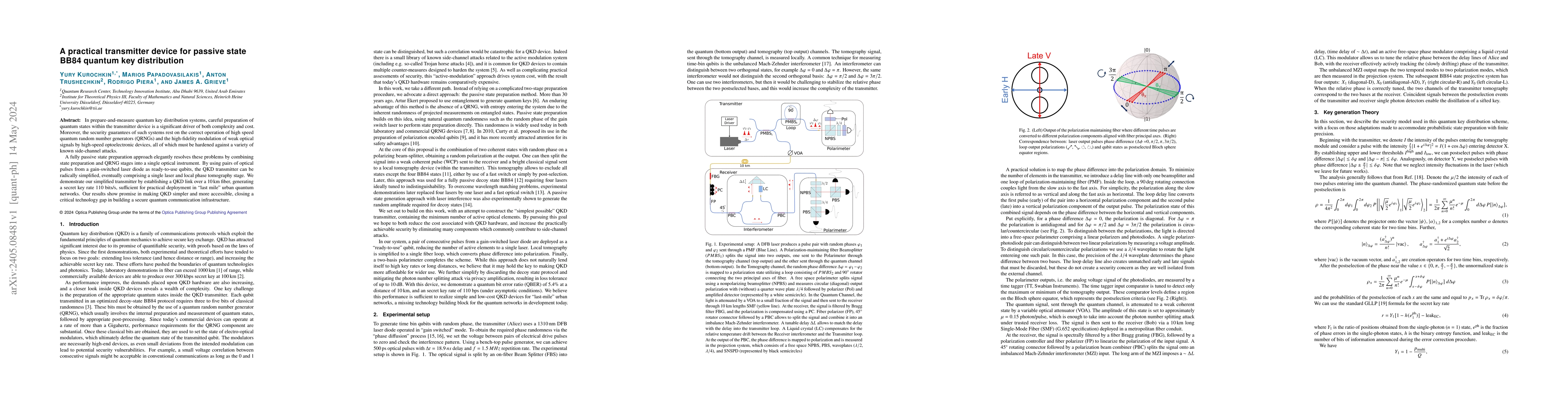 Thumbnail for A practical transmitter device for passive state BB84 quantum key
  distribution
