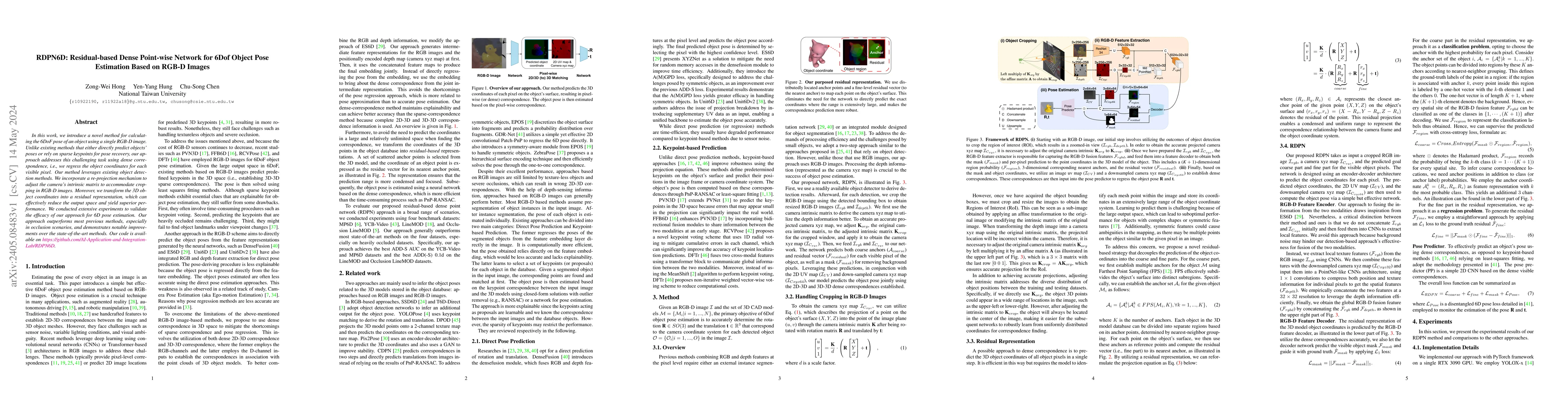 Thumbnail for RDPN6D: Residual-based Dense Point-wise Network for 6Dof Object Pose
  Estimation Based on RGB-D Images