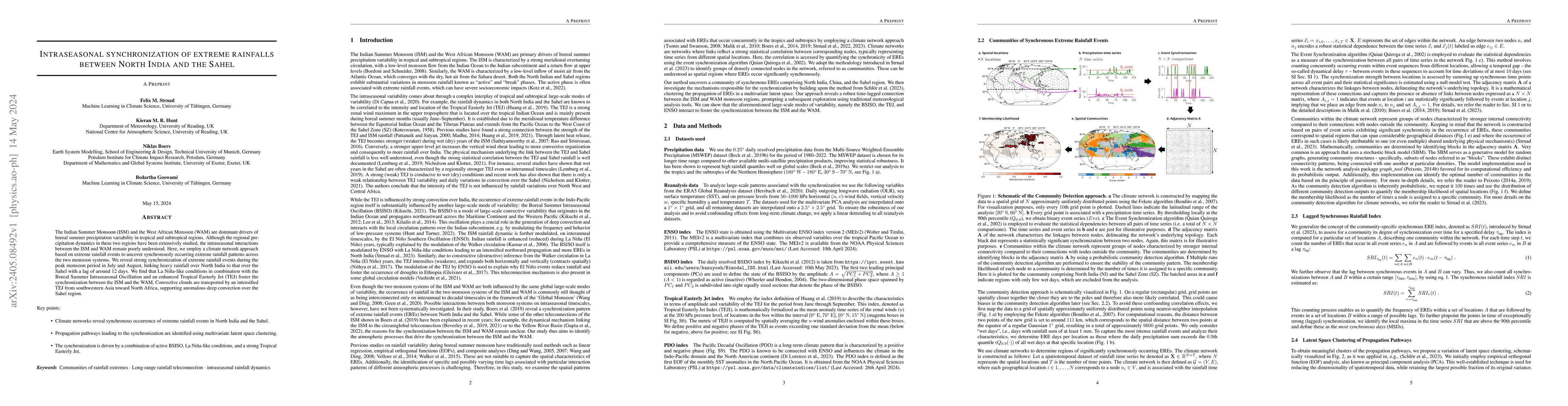 Thumbnail for Intraseasonal synchronization of extreme rainfalls between North India
  and the Sahel