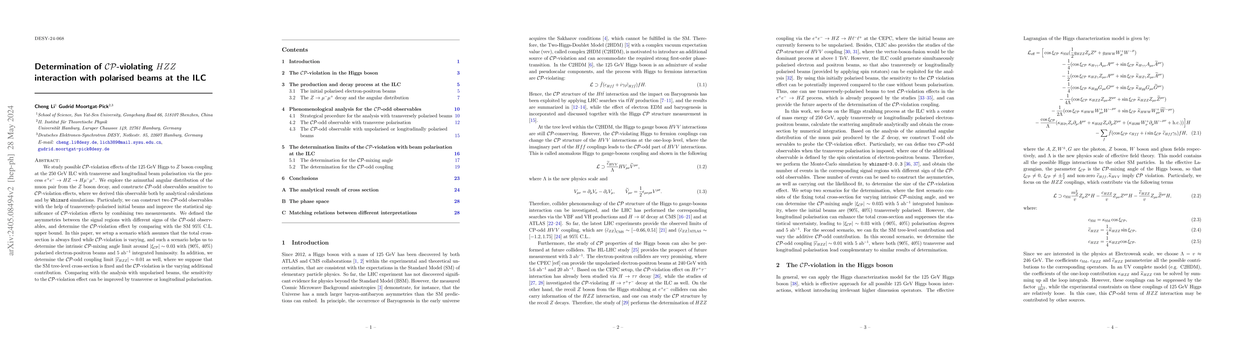 Thumbnail for Determination of CP-violating $HZZ$ interaction with polarised beams at
  the ILC
