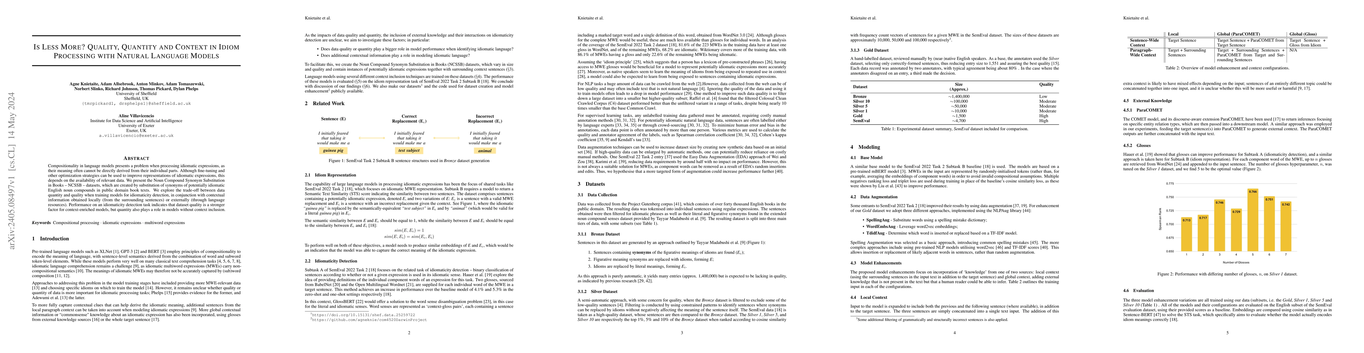Thumbnail for Is Less More? Quality, Quantity and Context in Idiom Processing with
  Natural Language Models