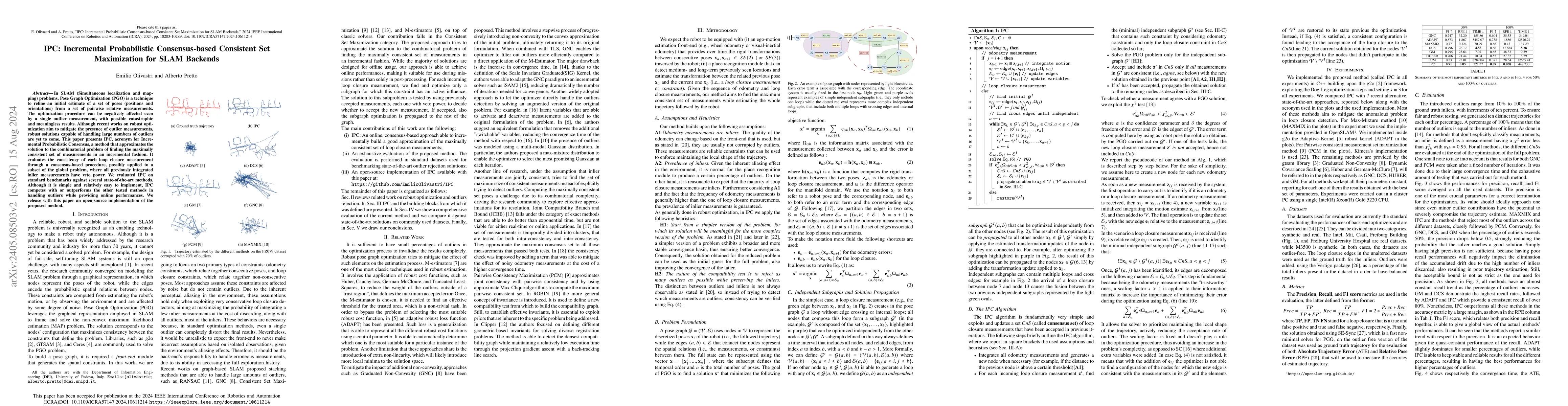 Thumbnail for IPC: Incremental Probabilistic Consensus-based Consistent Set
  Maximization for SLAM Backends
