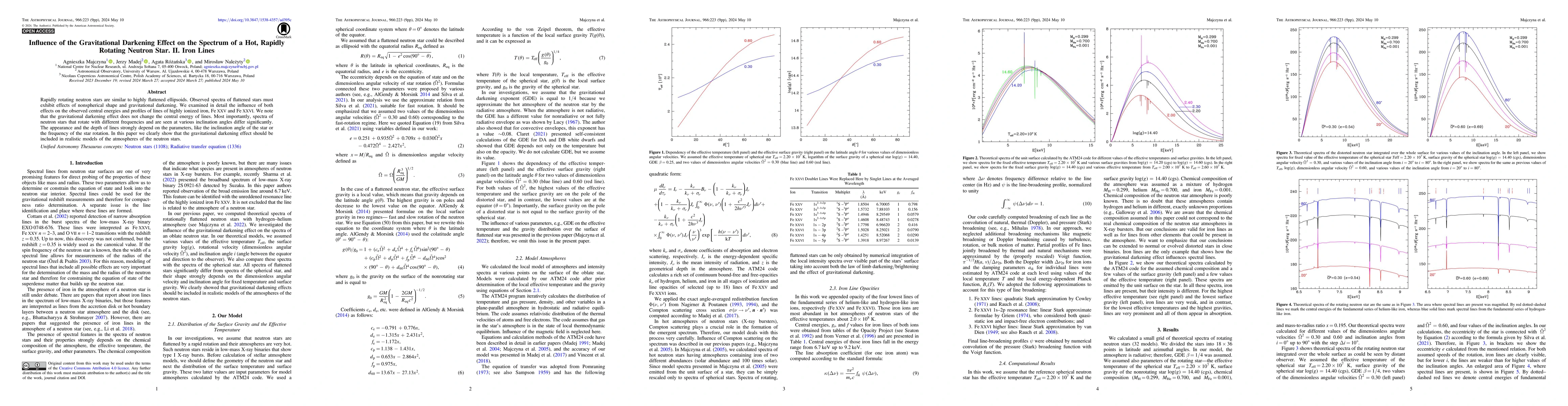 Thumbnail for Influence of the gravitational darkening effect on the spectrum of a
  hot, rapidly rotating neutron star. II. Iron lines