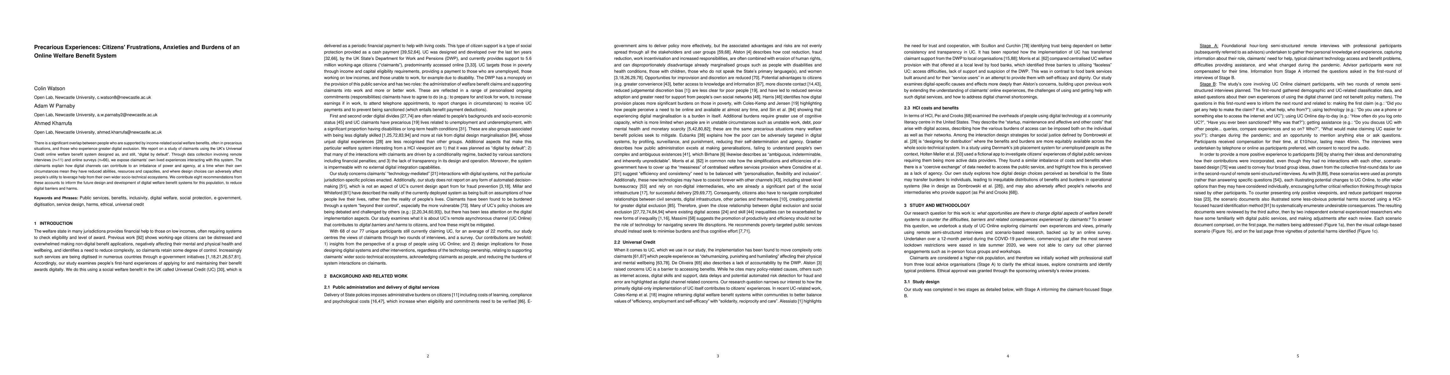 Thumbnail for Precarious Experiences: Citizens' Frustrations, Anxieties and Burdens of
  an Online Welfare Benefit System