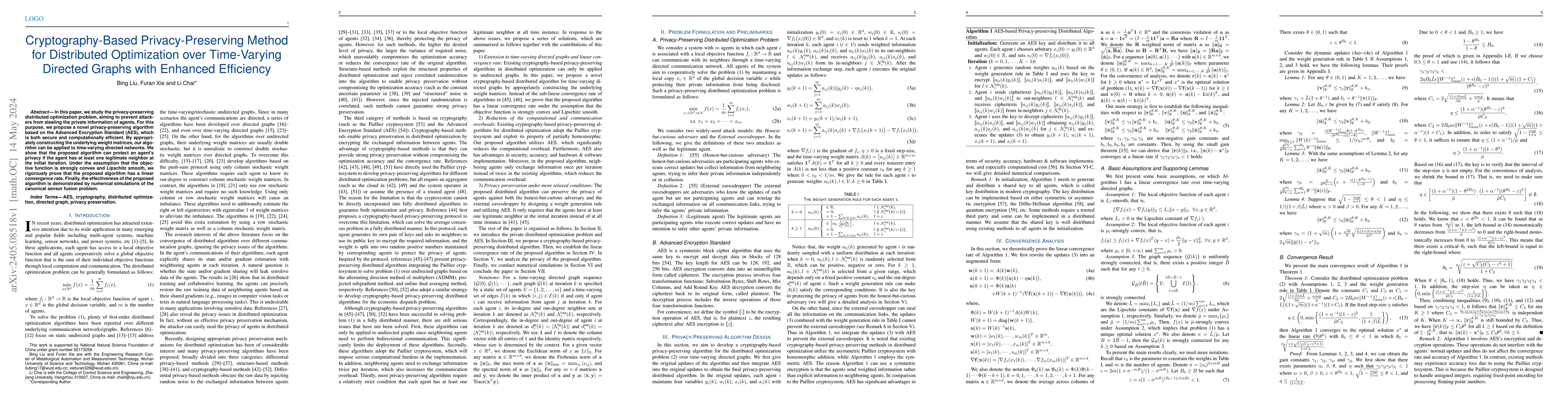 Thumbnail for Cryptography-Based Privacy-Preserving Method for Distributed
  Optimization over Time-Varying Directed Graphs with Enhanced Efficiency