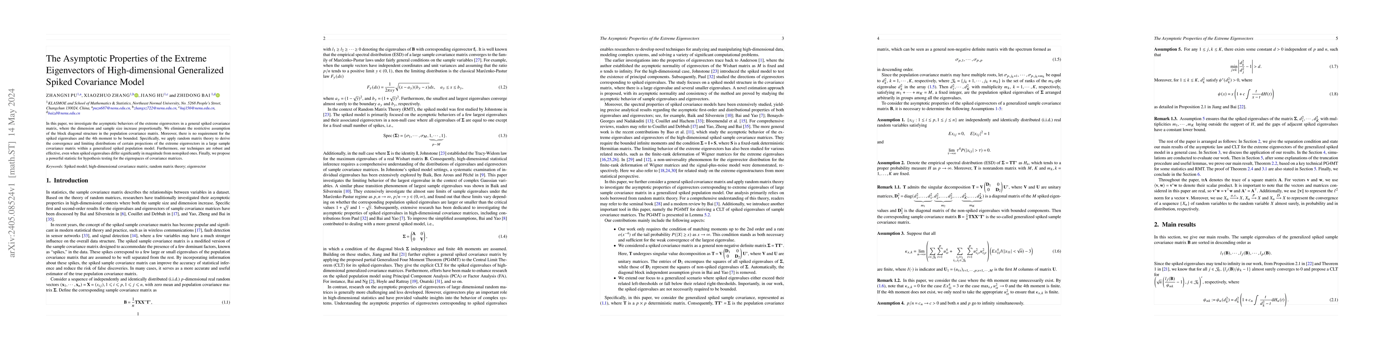 Thumbnail for The Asymptotic Properties of the Extreme Eigenvectors of
  High-dimensional Generalized Spiked Covariance Model