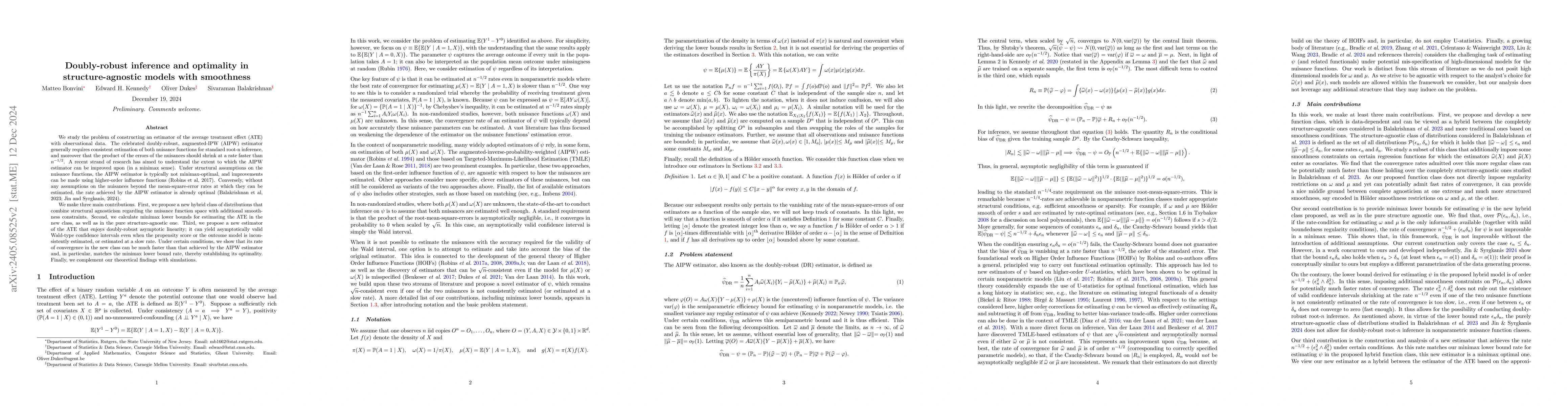 Thumbnail for Doubly-robust inference and optimality in structure-agnostic models with
  smoothness