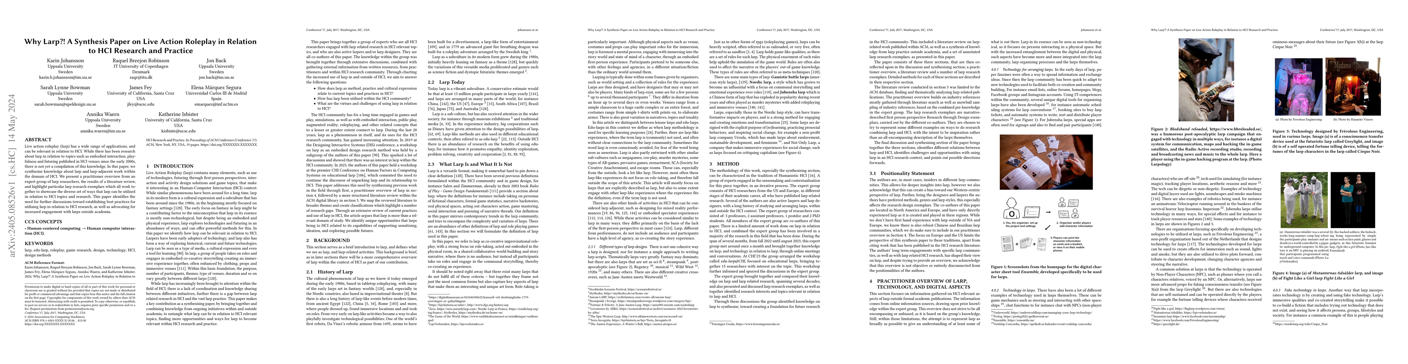 Thumbnail for Why Larp?! A Synthesis Paper on Live Action Roleplay in Relation to HCI
  Research and Practice