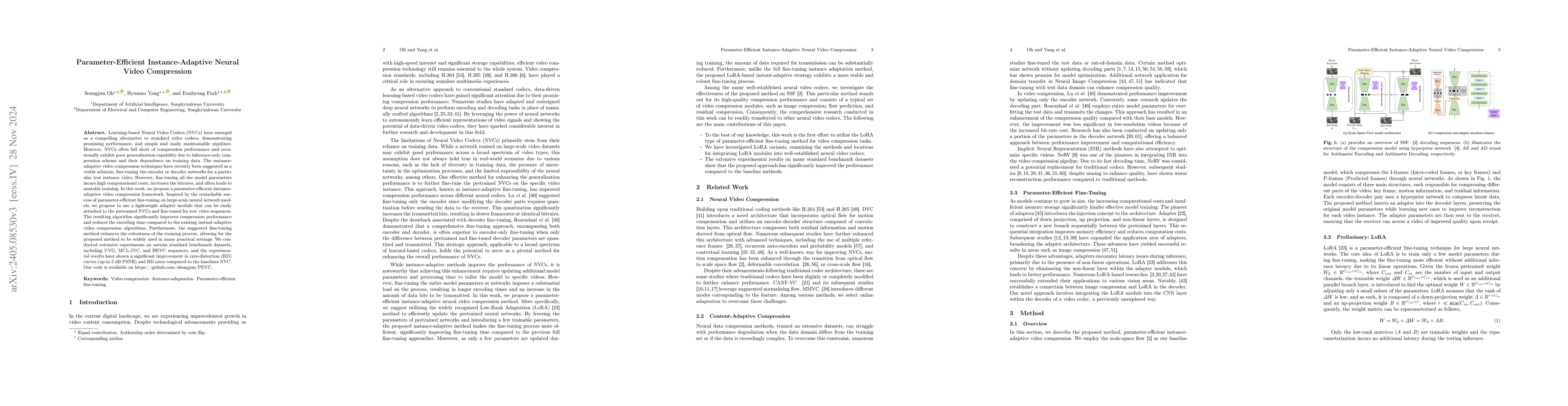 Thumbnail for Parameter-Efficient Instance-Adaptive Neural Video Compression