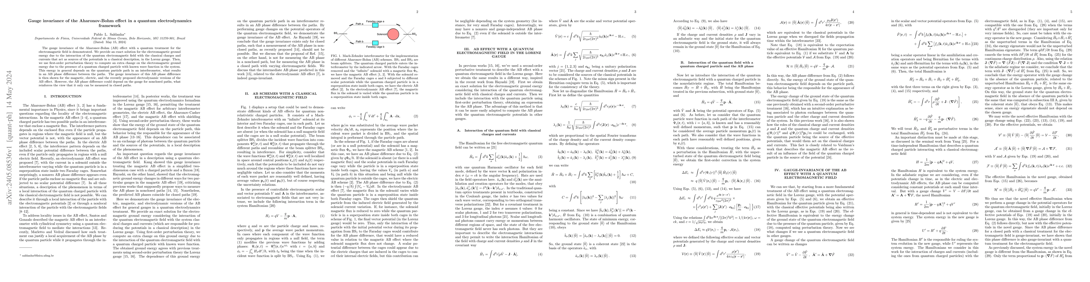 Thumbnail for Gauge invariance of the Aharonov-Bohm effect in a quantum
  electrodynamics framework