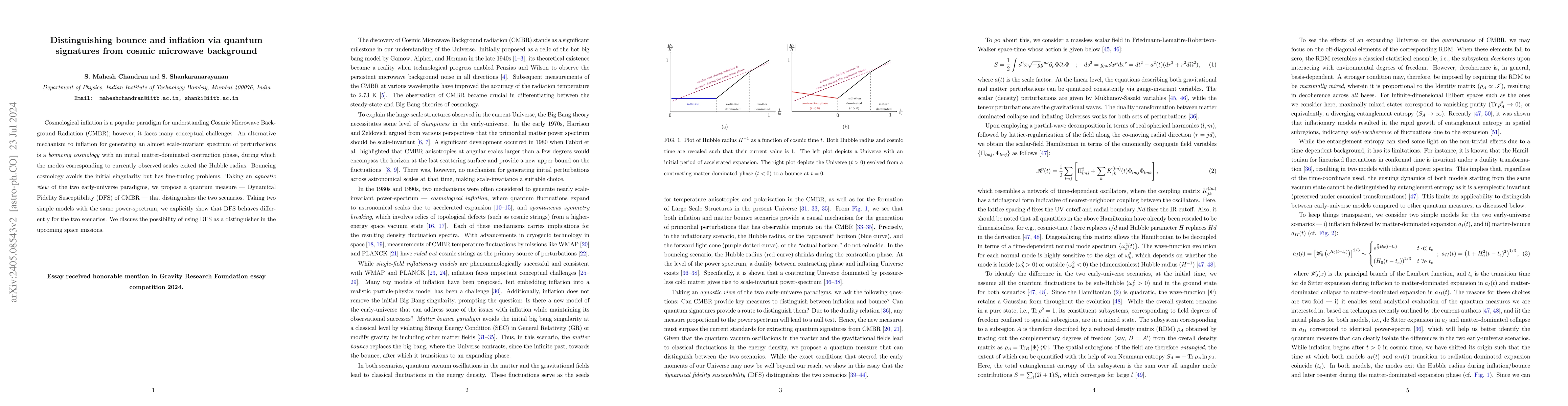 Thumbnail for Distinguishing bounce and inflation via quantum signatures from cosmic
  microwave background