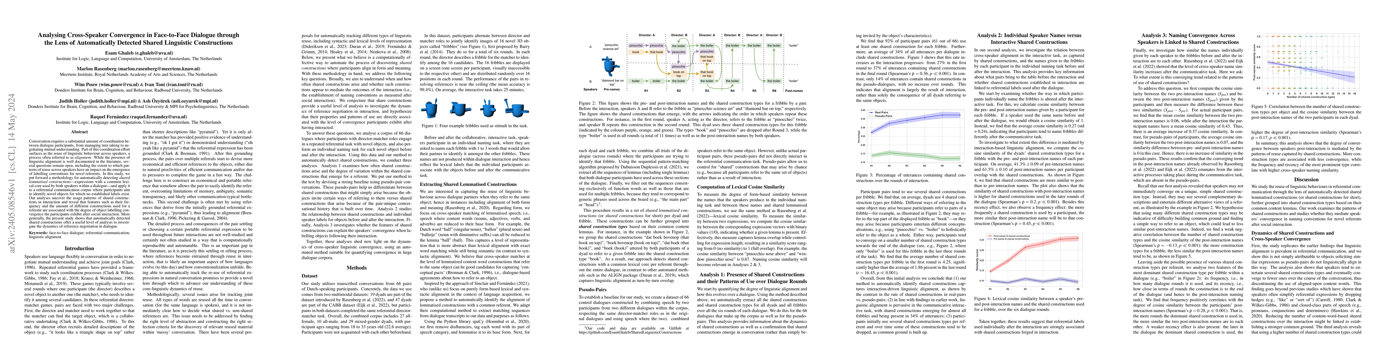 Thumbnail for Analysing Cross-Speaker Convergence in Face-to-Face Dialogue through the
  Lens of Automatically Detected Shared Linguistic Constructions