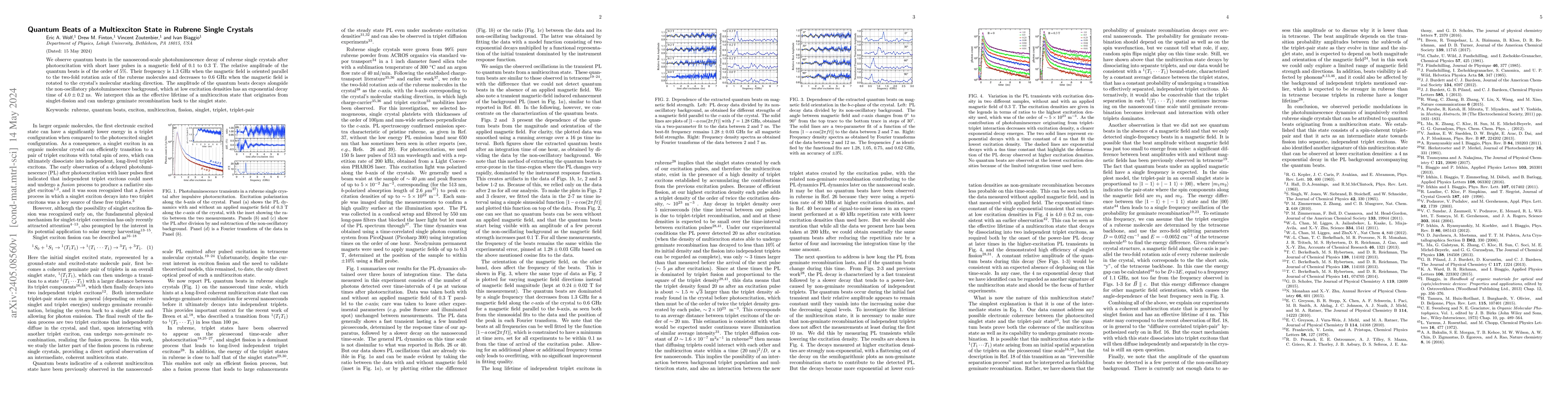 Thumbnail for Quantum Beats of a Multiexciton State in Rubrene Single Crystals