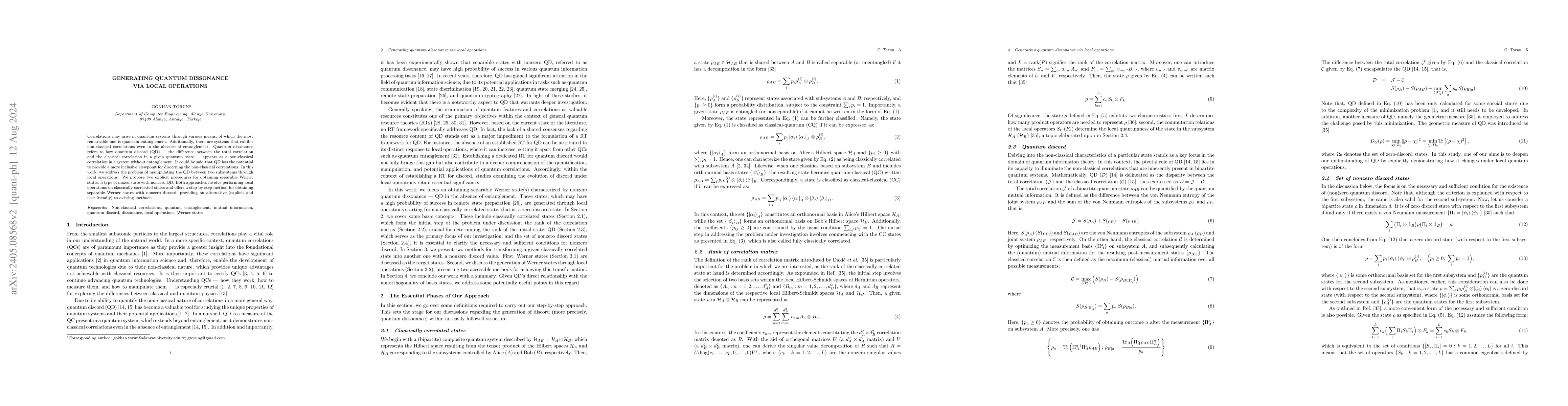 Thumbnail for Generating quantum dissonance via local operations