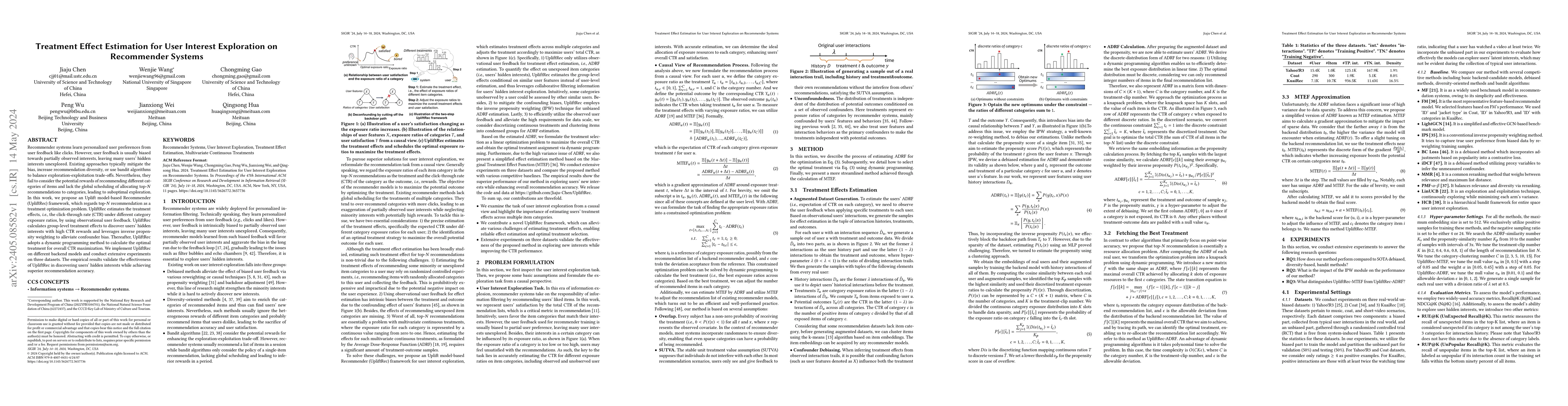 Thumbnail for Treatment Effect Estimation for User Interest Exploration on Recommender
  Systems