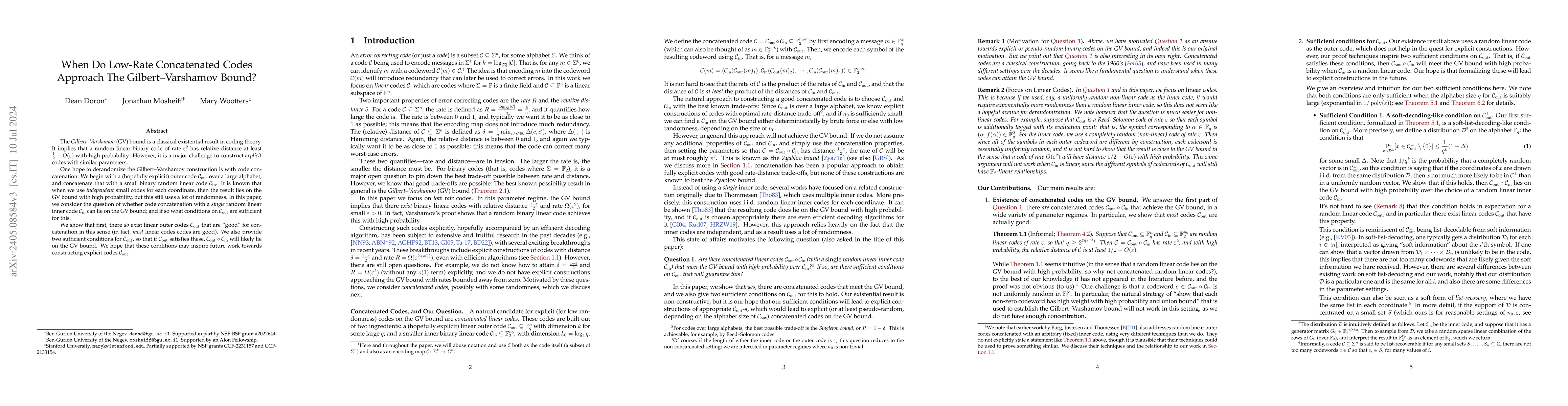 Thumbnail for When Do Low-Rate Concatenated Codes Approach The Gilbert-Varshamov
  Bound?