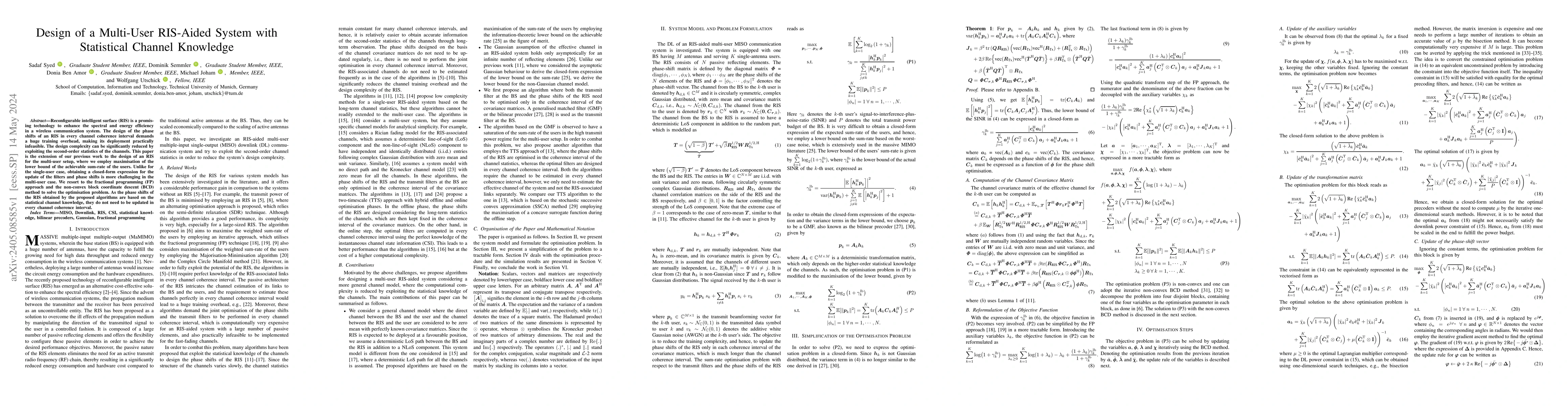 Thumbnail for Design of a Multi-User RIS-Aided System with Statistical Channel
  Knowledge