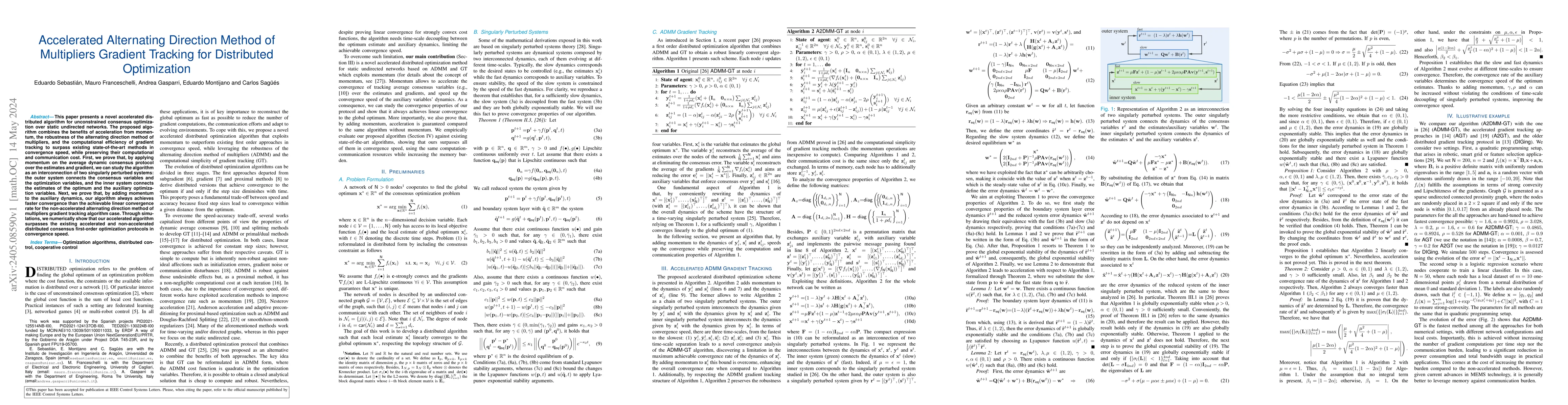 Thumbnail for Accelerated Alternating Direction Method of Multipliers Gradient
  Tracking for Distributed Optimization