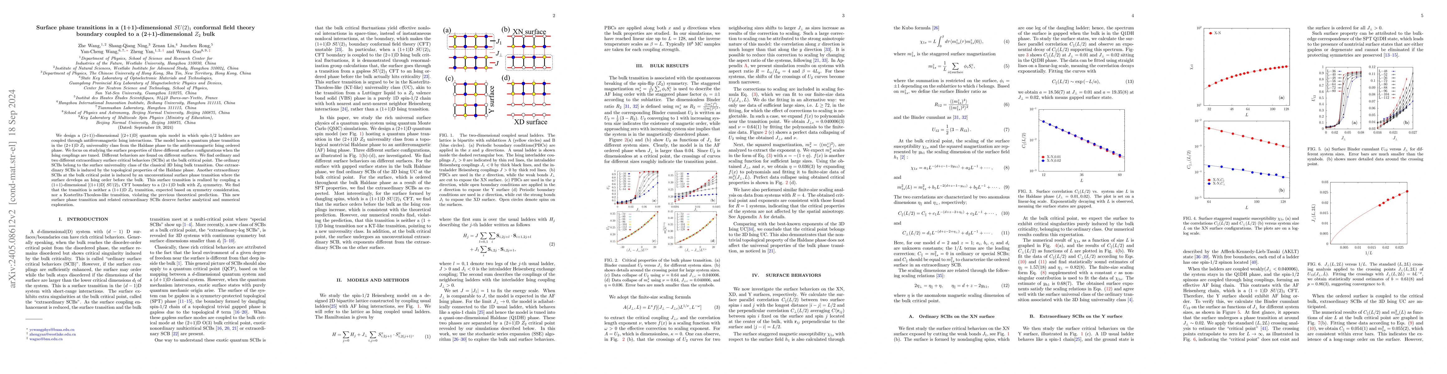 Thumbnail for Unconventional surface phase transitions in a (1+1)D $SU(2)_1$ CFT edge
  coupled to a (2+1)D $Z_2$ bulk