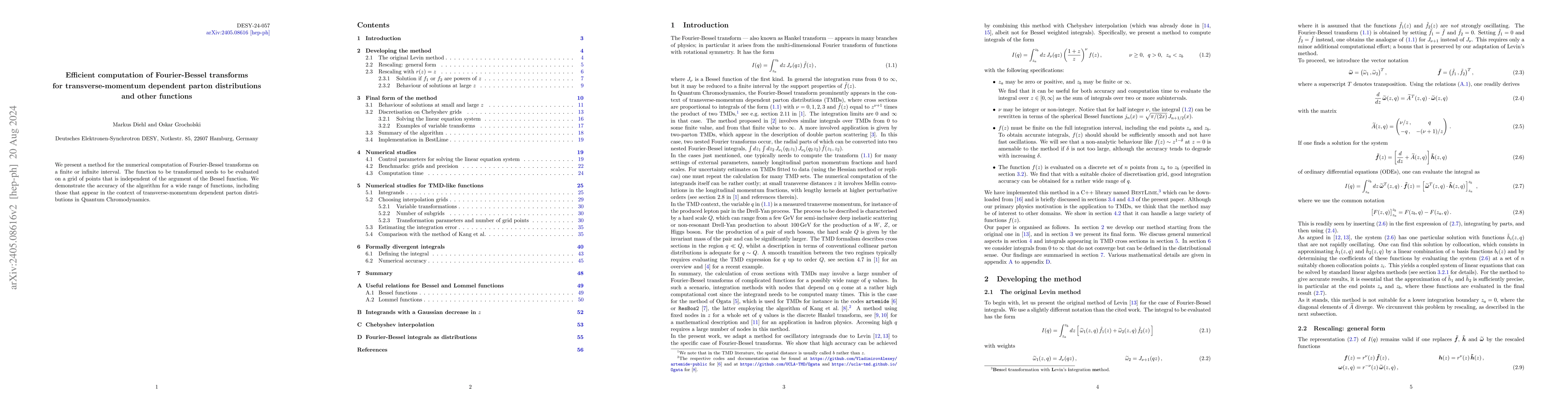 Thumbnail for Efficient computation of Fourier-Bessel transforms for
  transverse-momentum dependent parton distributions and other functions