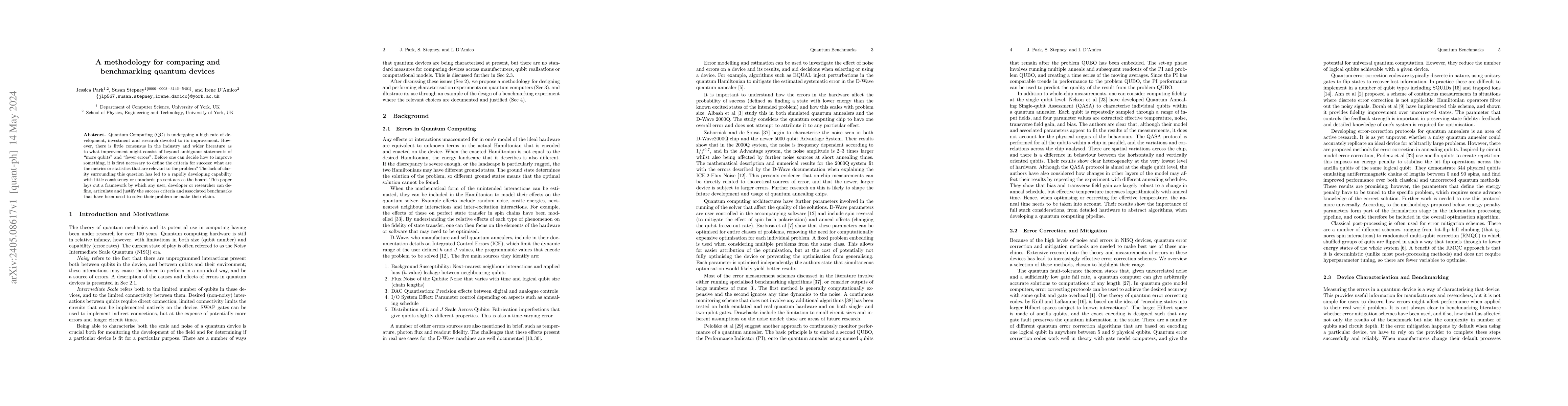 Thumbnail for A methodology for comparing and benchmarking quantum devices